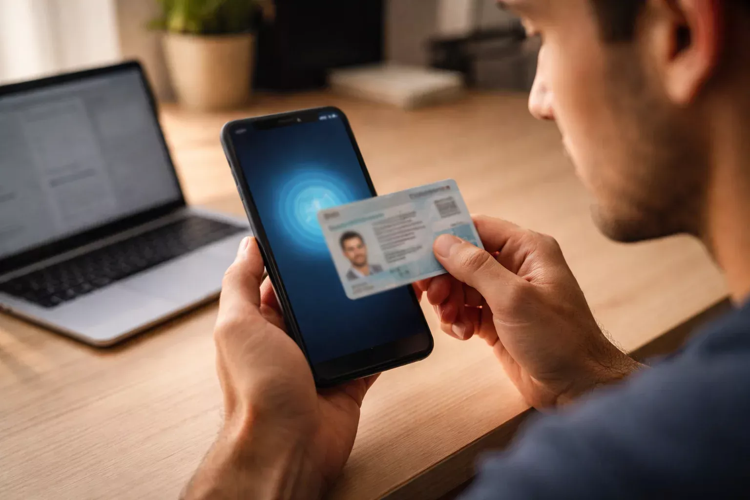 Persona che utilizza lo smartphone per autenticarsi con identità digitale SPID