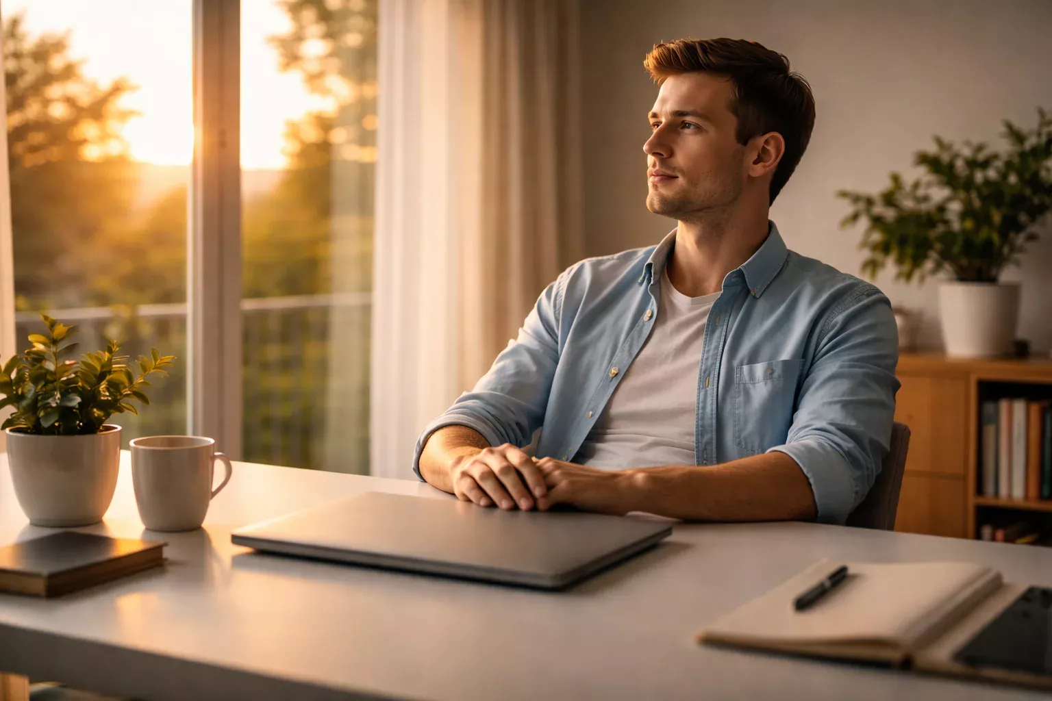 Uomo riflette con calma davanti a un laptop con schermata di scommesse sportive