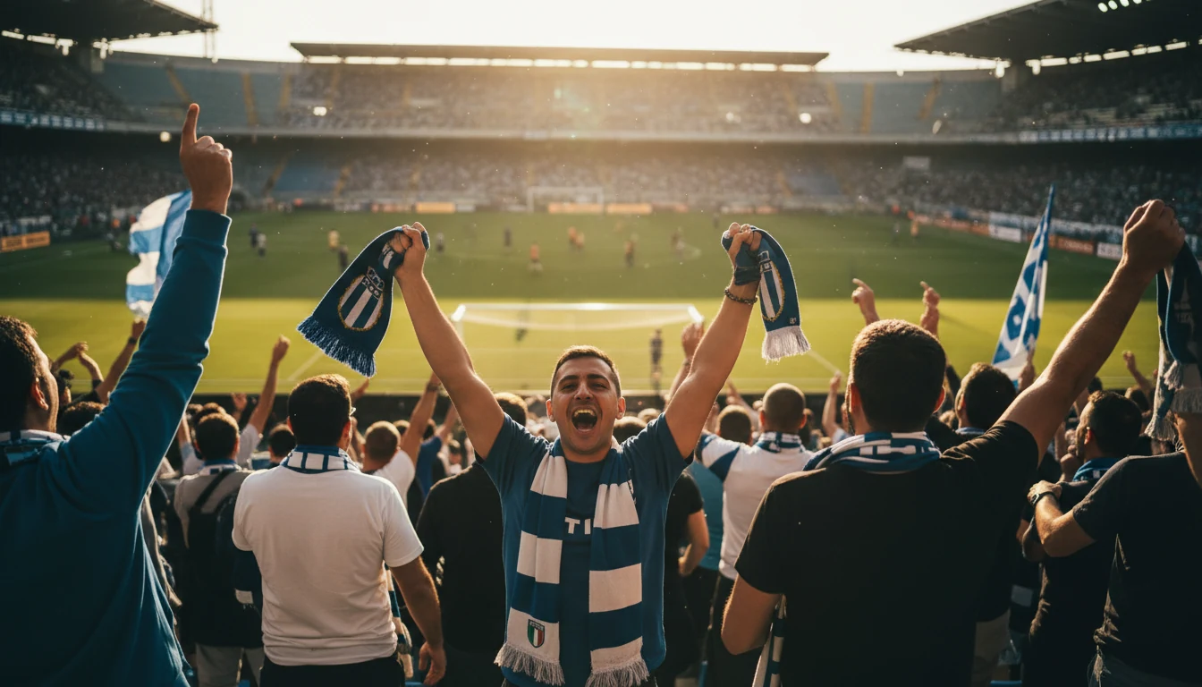 Tifosi italiani allo stadio guardano una partita di calcio di Serie A