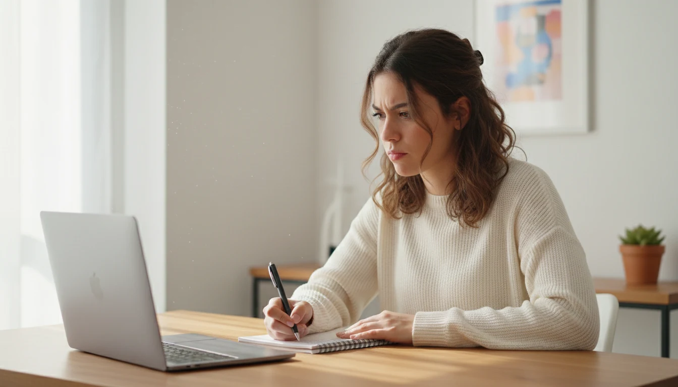Persona che confronta offerte promozionali su laptop con appunti