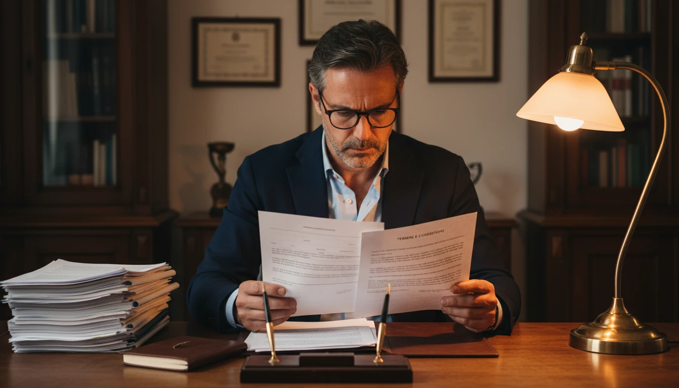 Professionista che analizza documenti con termini e condizioni