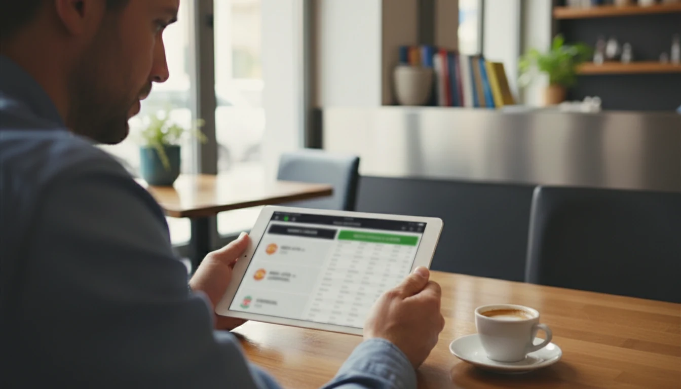 Persona che confronta informazioni su tablet prima di una partita