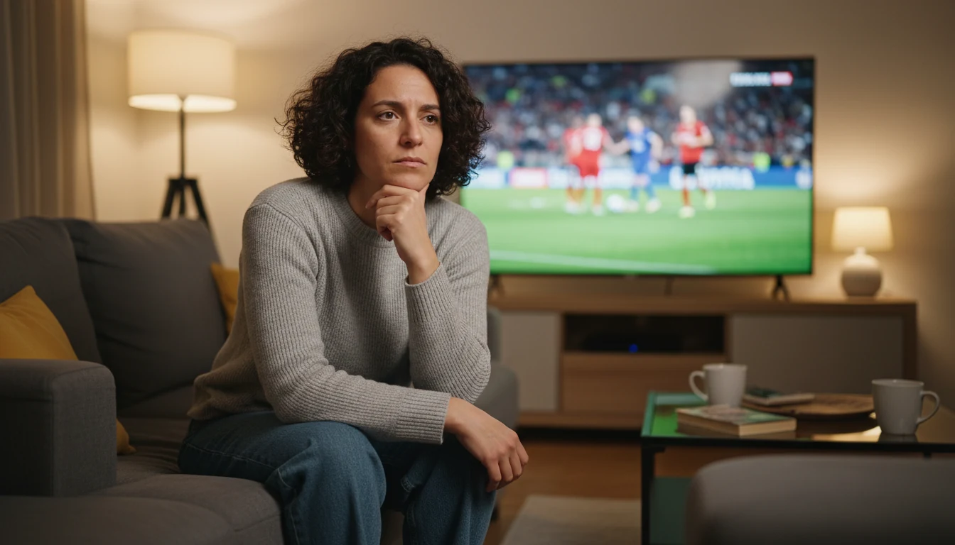 Persona pensierosa che riflette durante una partita di calcio