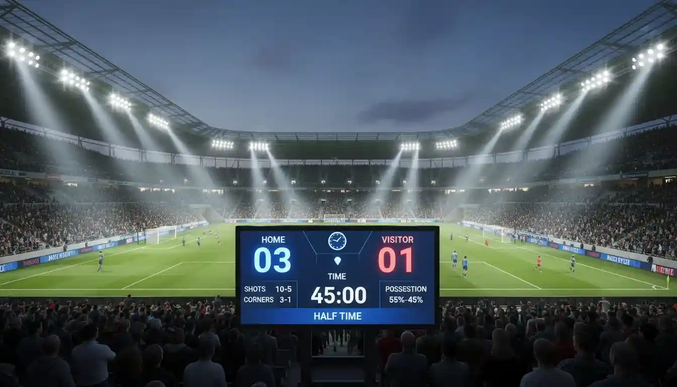 Tabellone quote di una partita di calcio in uno stadio serale