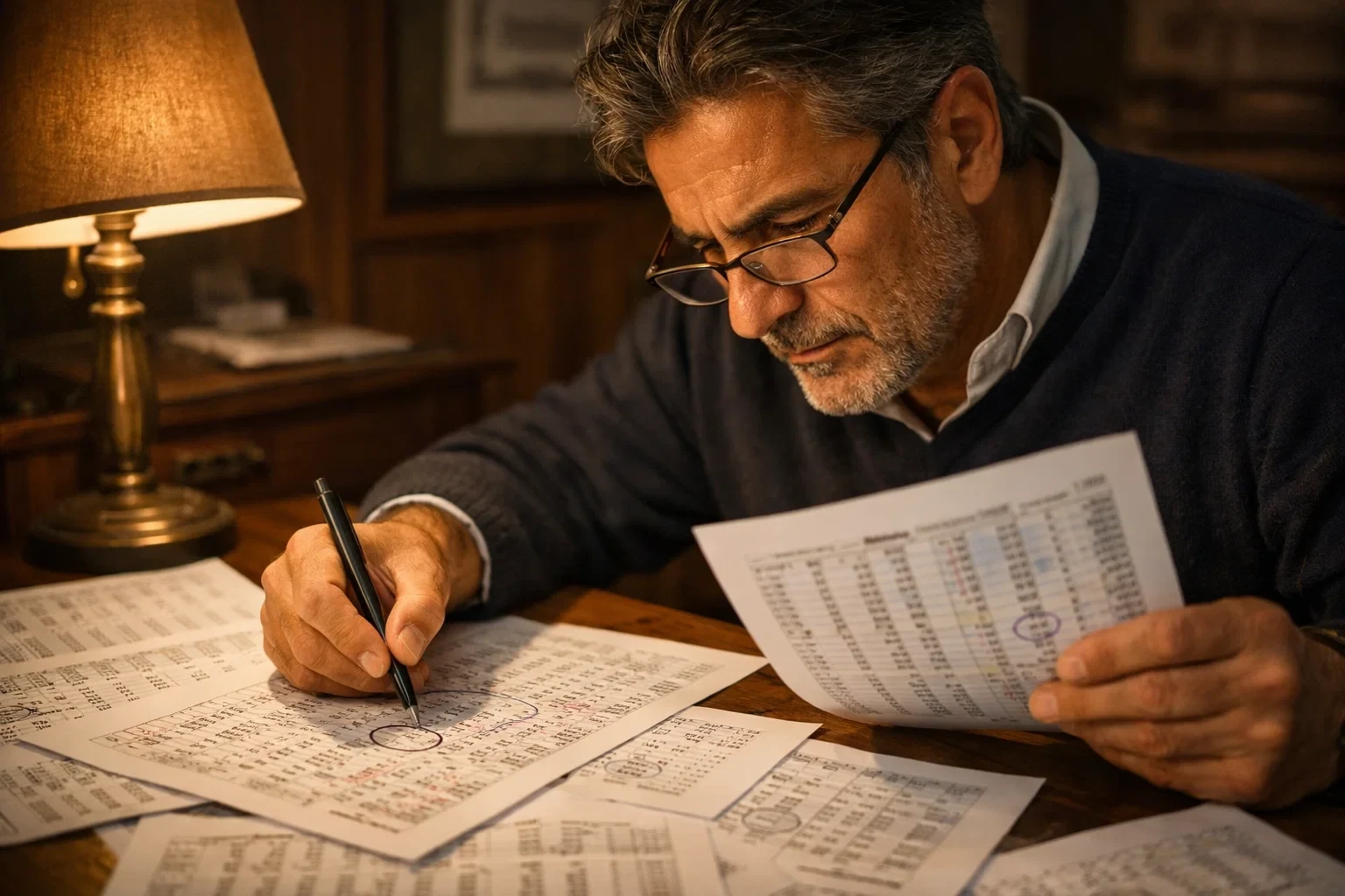 Scommettitore esperto che confronta quote su diversi documenti