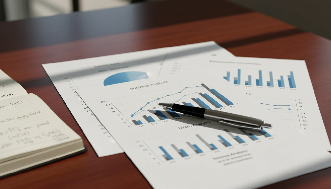 Documento con analisi statistica e penna su scrivania in legno